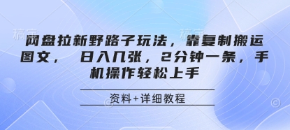 网盘拉新野路子玩法，靠复制搬运图文， 日入几张，2分钟一条，手机操作轻松上手-小艾项目网