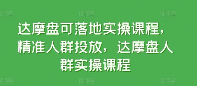 达摩盘可落地实操课程，精准人群投放，达摩盘人群实操课程-知芽创业社