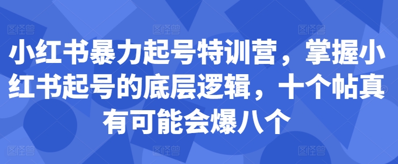 小红书暴力起号特训营，掌握小红书起号的底层逻辑，十个帖真有可能会爆八个-知芽创业社