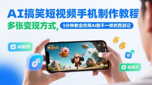 AI搞笑短视频手机制作教程，多张变现方式，5分钟教会你用AI做不一样的西游记-知芽创业社