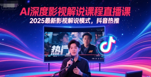 AI深度影视解说课程直播课，2025最新影视解说模式，抖音热推-知芽创业社