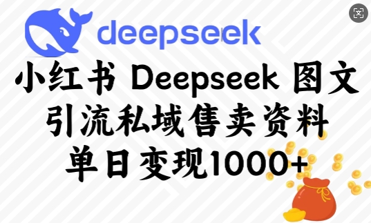 小红书Deepseek图文引流私域售卖资料，单日变现多张-知芽创业社