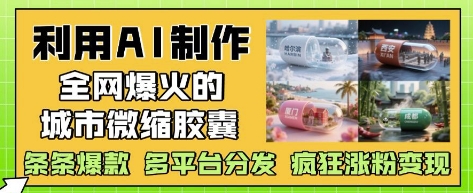 利用AI制作全网爆火的城市微缩胶囊，条条爆款， 多平台分发，疯狂涨粉变现-知芽创业社