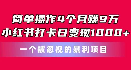 简单操作4个月赚9w，小红书打卡日变现1k，一个被忽视的暴力项目【揭秘】-知芽创业社