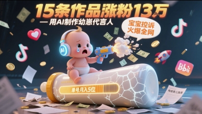 用AI制作幼崽代言人，宝宝的控诉火爆全网，15条作品涨粉13W，单号月入5位数实操教程-知芽创业社
