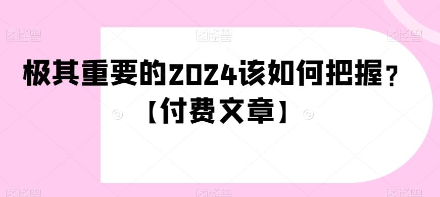 极其重要的2024该如何把握？【付费文章】-知芽创业社