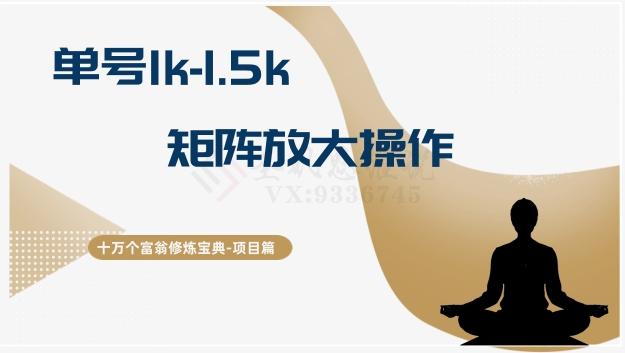 十万个富翁修炼宝典15.单号1k-1.5k，矩阵放大操作-知芽创业社