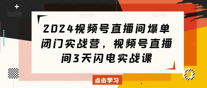2024视频号直播间爆单闭门实战营，视频号直播间3天闪电实战课-知芽创业社