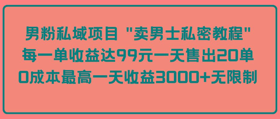 (9730期)男粉私域项目 “卖男士私密教程” 每一单收益达99元一天售出20单-知芽创业社